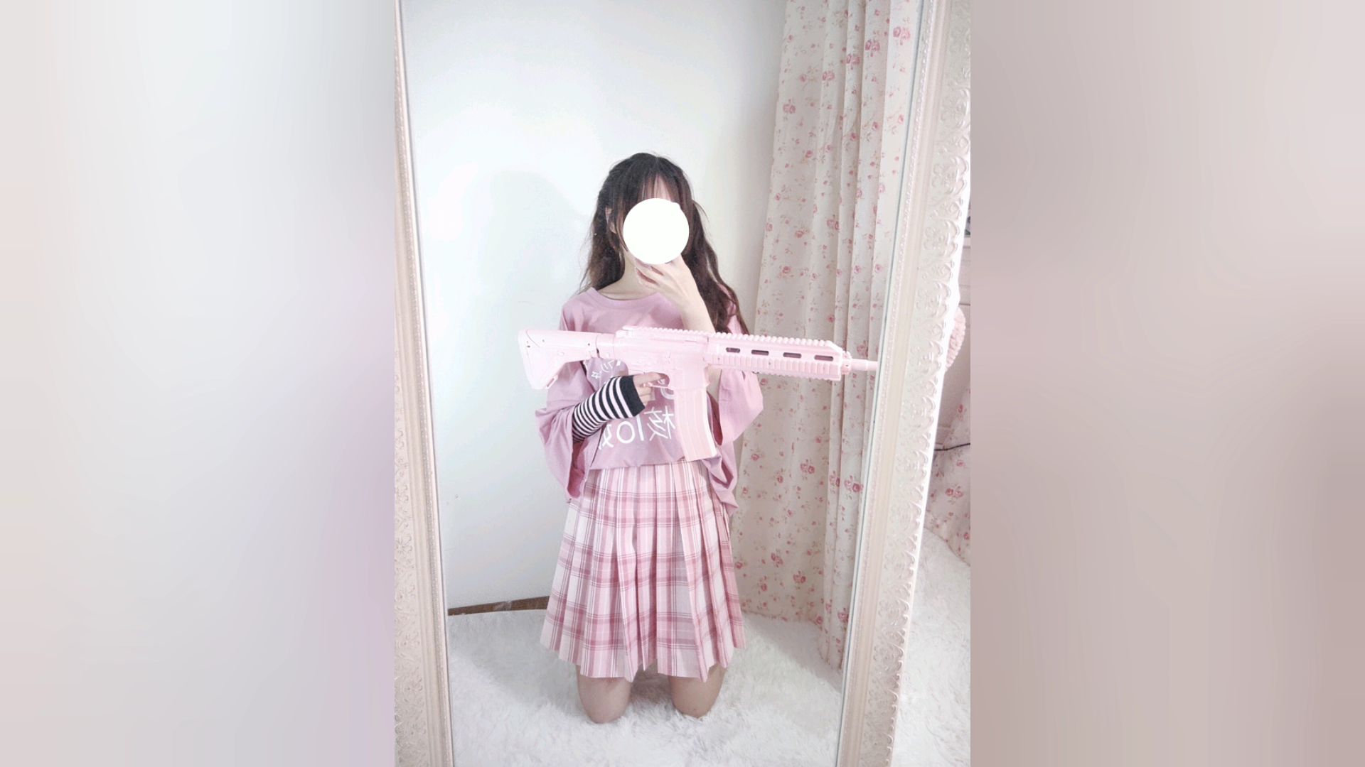 【喵叽-宅tee开箱试穿】硬核lo娘过期jk空想少女体恤裙中牌白溟雅蠛食堂粉格jk制服格裙西式